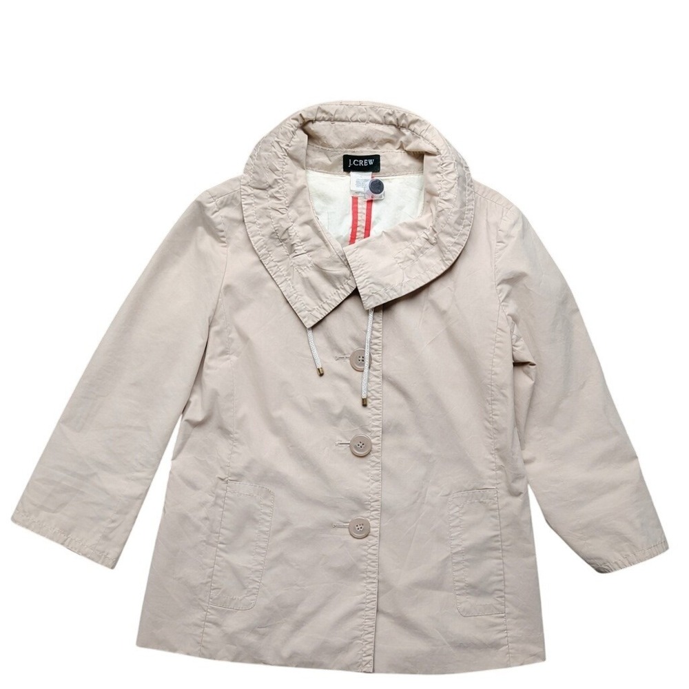 J.Crew Womens Tan Cotton Field Jacket Drawstring Funnel Neck Size 2Preppy Costal